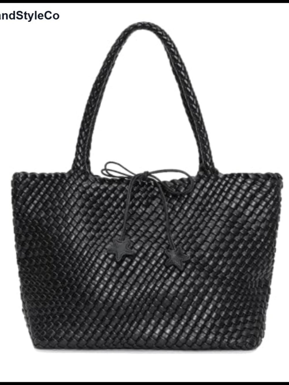 Faux Leather Woven Tote Handbag Set with Pouch Large Handwoven Shoulder Purse